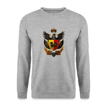 Wappen mit Adler - Unisex Pullover - Weißgrau meliert - Vorne - Alina (178cm) & Michal (187cm)