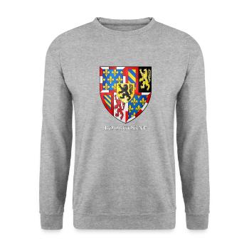 BURGUND Philipp der Gute - Unisex Pullover - Weißgrau meliert - Vorne - Alina (178cm) & Michal (187cm)