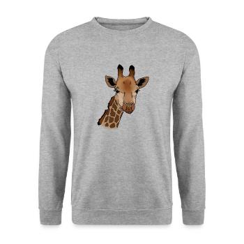 Giraffe Kopf - Unisex Pullover - Weißgrau meliert - Vorne - Alina (178cm) & Michal (187cm)