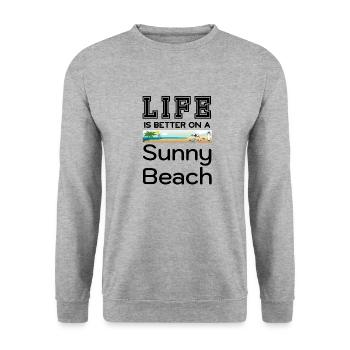 Am sonnigen Strand lässt es sich besser leben - Unisex Pullover - Weißgrau meliert - Vorne - Alina (178cm) & Michal (187cm)