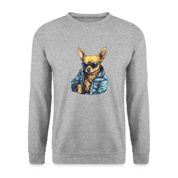 Chihuahua cool avec des vêtements Vêtements Lunettes - Sweat-shirt Unisexe - gris chiné - Devant - Alina (178cm) & Michal (187cm)