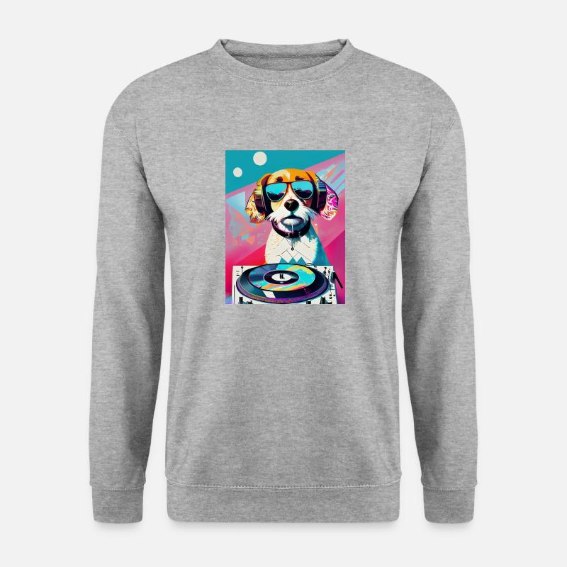 Cooler Hunde-DJ mit Sonnenbrille - Unisex Pullover - Weißgrau meliert