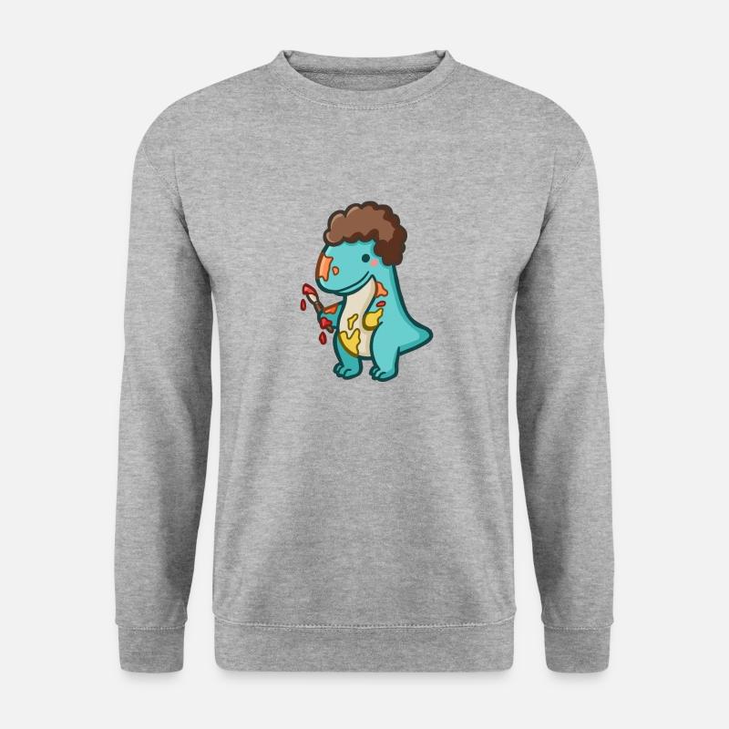 hugadino Künstler Dino, süßer Dinosaurier - Unisex Pullover - Weißgrau meliert