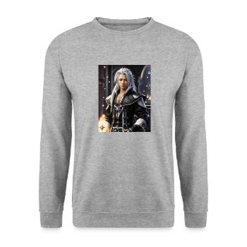AI 3D Version 32 - Unisex Pullover - Weißgrau meliert - Vorne - Alina (178cm) & Michal (187cm)