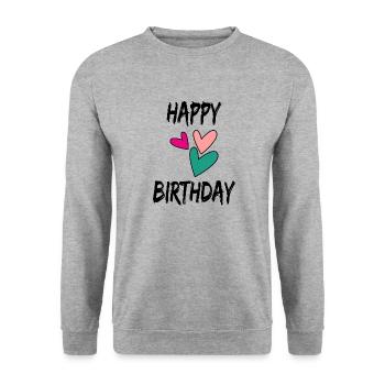 ALLES GUTE ZUM GEBURTSTAG. ALLES GUTE ZUM GEBURTSTAG. JAHRESTAG. - Unisex Pullover - Weißgrau meliert - Vorne - Alina (178cm) & Michal (187cm)