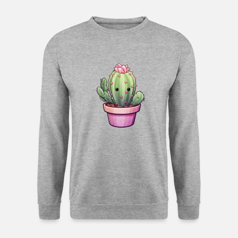 Kaktus Kawaii - Unisex Pullover - Weißgrau meliert