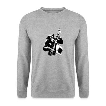 Monkey Orchestra Double Bass StreetArt Banksy Style - Unisex Sweatshirt - salt & pepper - Front - Alina (178cm) & Michal (187cm)