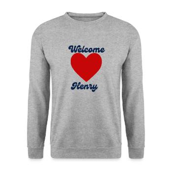 Henry willkommen - Unisex Pullover - Weißgrau meliert - Vorne - Alina (178cm) & Michal (187cm)