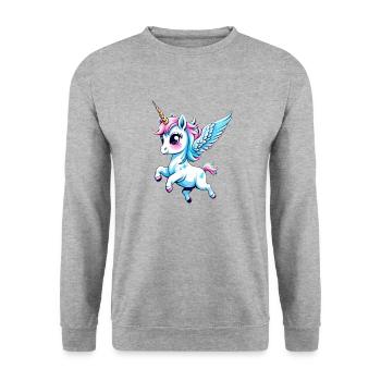 Licorne Einhorn Kawaii - Unisex Pullover - Weißgrau meliert - Vorne - Alina (178cm) & Michal (187cm)