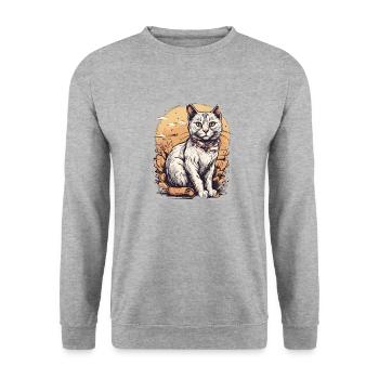 Whisker WonderlandNiedliches Kätzchen Katze Orange Halsband - Unisex Pullover - Weißgrau meliert - Vorne - Alina (178cm) & Michal (187cm)