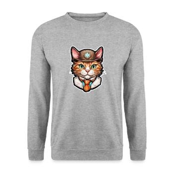 Lederhosen / Animal / Traditional costume / Tradition / Cat - Unisex Sweatshirt - salt & pepper - Front - Alina (178cm) & Michal (187cm)