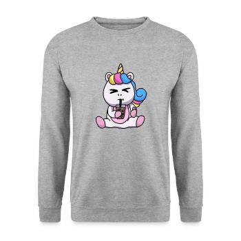 Bubble Tea Drinking Unicorn Anime Kawaii - Unisex Sweatshirt - salt & pepper - Front - Alina (178cm) & Michal (187cm)