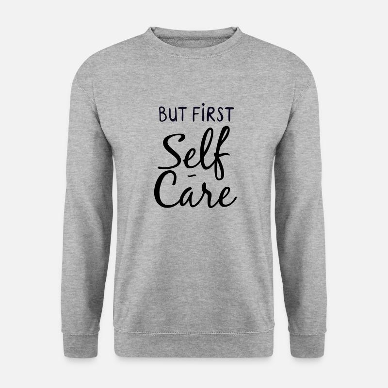But first Self Care - Unisex Pullover - Weißgrau meliert