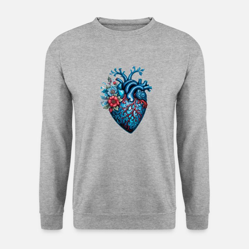 Blaues Herz - Unisex Pullover - Weißgrau meliert