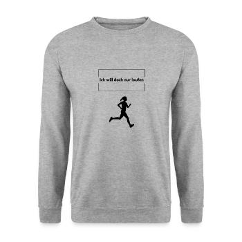 Ich will doch nur laufen - Unisex Pullover - Weißgrau meliert - Vorne - Alina (178cm) & Michal (187cm)