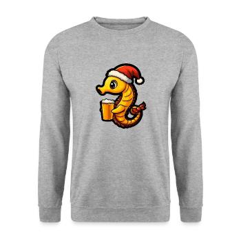 Seepferd Weihnachten Bier - Unisex Pullover - Weißgrau meliert - Vorne - Alina (178cm) & Michal (187cm)