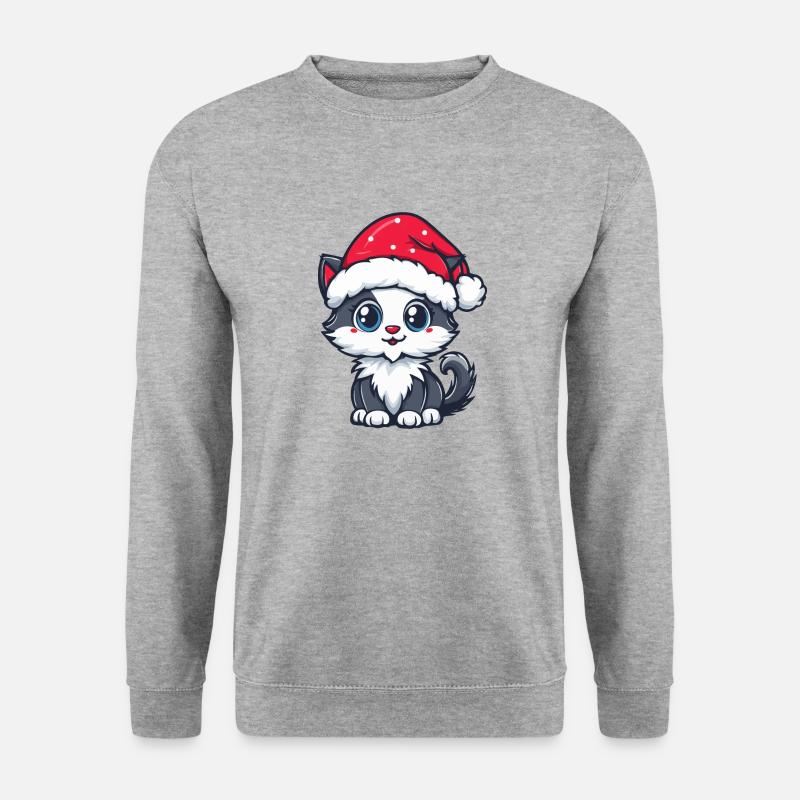 Katze Weihnachten Niedlich - Unisex Pullover - Weißgrau meliert