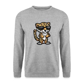 Leopard Comic Cool - Unisex Pullover - Weißgrau meliert - Vorne - Alina (178cm) & Michal (187cm)