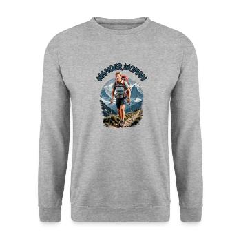 Wander Woman - Frauen Bergsteigen Wandern - Unisex Pullover - Weißgrau meliert - Vorne - Alina (178cm) & Michal (187cm)