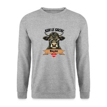 🇦🇹 Kuh le Sache – Bauer mit Herz - Unisex Pullover - Weißgrau meliert - Vorne - Alina (178cm) & Michal (187cm)