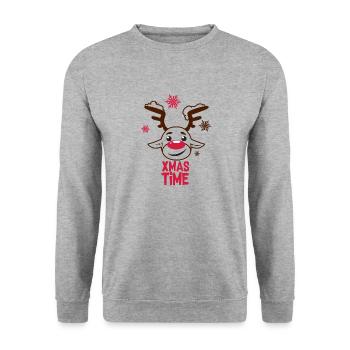 Weihnachten Geschenk Elch Xmas Christmas Rudolph - Unisex Pullover - Weißgrau meliert - Vorne - Alina (178cm) & Michal (187cm)