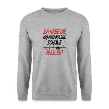 Krankenpflege Schule überlebt - Krankenpfleger - Unisex Pullover - Weißgrau meliert - Vorne - Alina (178cm) & Michal (187cm)