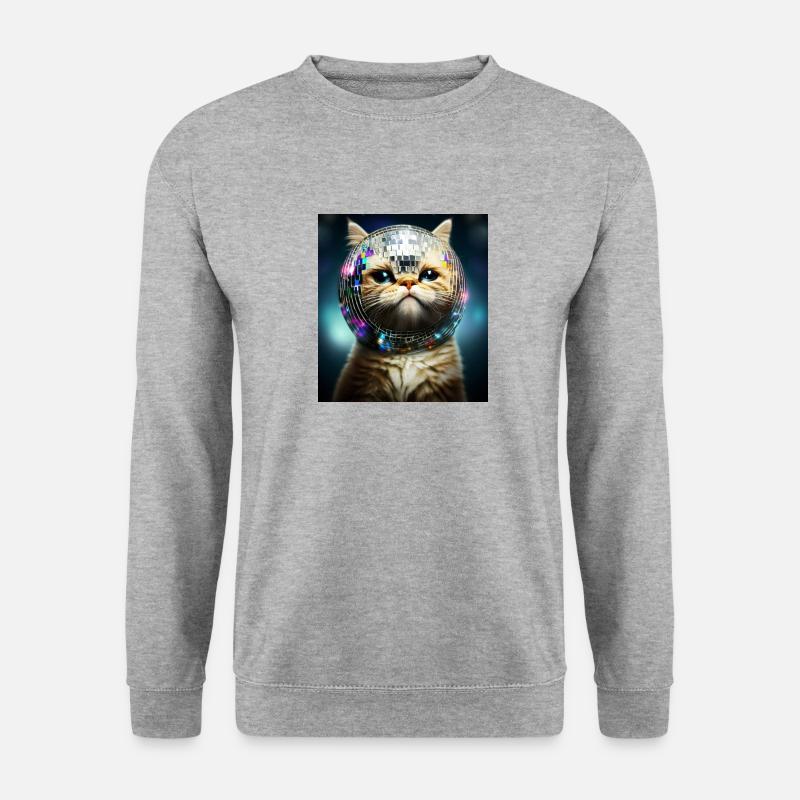 Disco Katze - Unisex Pullover - Weißgrau meliert