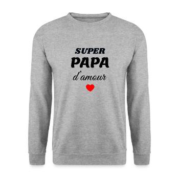 Super Papa d'amour V1 - Sweat-shirt Unisexe - gris chiné - Devant - Alina (178cm) & Michal (187cm)