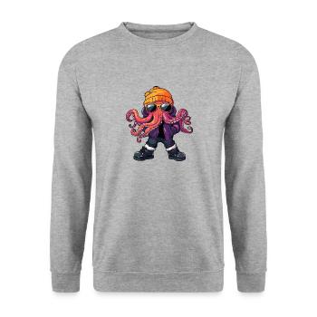 Oktopus Cool Comic - Unisex Pullover - Weißgrau meliert - Vorne - Alina (178cm) & Michal (187cm)