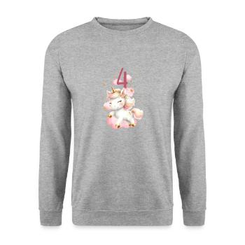 Geburtstag 4 Einhorn Vierter Geburtstag Mädchen 4 - Unisex Pullover - Weißgrau meliert - Vorne - Alina (178cm) & Michal (187cm)