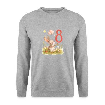 Geburtstag 8 Hase Waldtier Mädchen Acht 8 Jahre al - Unisex Pullover - Weißgrau meliert - Vorne - Alina (178cm) & Michal (187cm)
