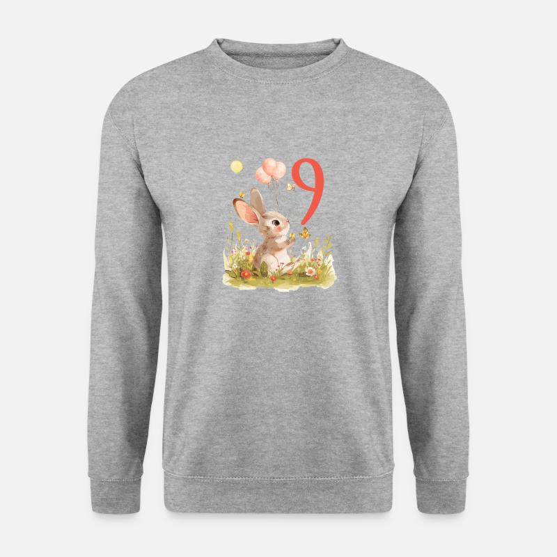 Geburtstag 9 Hase Waldtier Mädchen Neun 9 Jahre al - Unisex Pullover - Weißgrau meliert