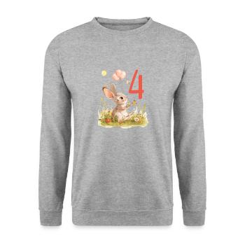Geburtstag 4 Hase Waldtier Mädchen Vier 4 Jahre al - Unisex Pullover - Weißgrau meliert - Vorne - Alina (178cm) & Michal (187cm)