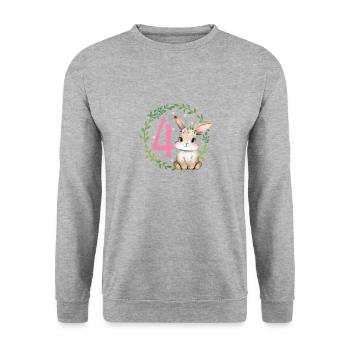 Geburtstag 4 Hase Waldtier Mädchen Vier 4 Jahre al - Unisex Pullover - Weißgrau meliert - Vorne - Alina (178cm) & Michal (187cm)