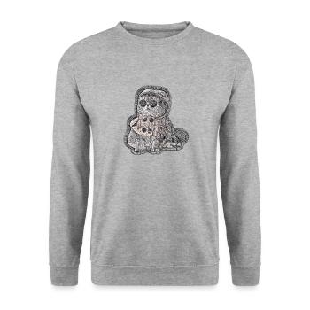 Detektiv Spion Katze mit Kleidung elegant schick - Unisex Pullover - Weißgrau meliert - Vorne - Alina (178cm) & Michal (187cm)