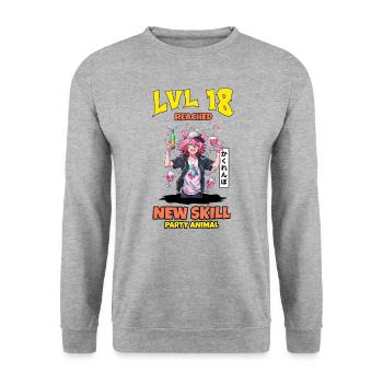 LvL 18 Reached, Sweet 18 - Unisex Pullover - Weißgrau meliert - Vorne - Alina (178cm) & Michal (187cm)