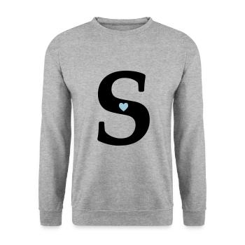 Buchstabe S Anfangsbuchstabe - Unisex Pullover - Weißgrau meliert - Vorne - Alina (178cm) & Michal (187cm)