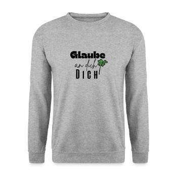 Glaube an dich - Unisex Pullover - Weißgrau meliert - Vorne - Alina (178cm) & Michal (187cm)