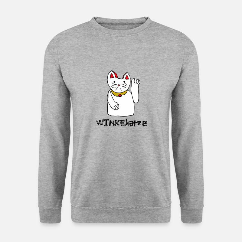 winke katze glück design - Unisex Pullover - Weißgrau meliert