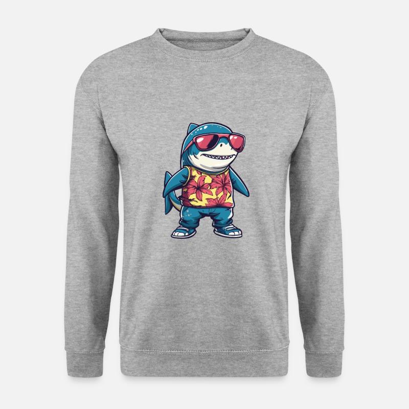 Hai Comic Lustig Sommer - Unisex Pullover - Weißgrau meliert