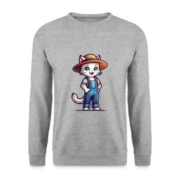 Cute Cat Farmer - Unisex Pullover - Weißgrau meliert - Vorne - Alina (178cm) & Michal (187cm)