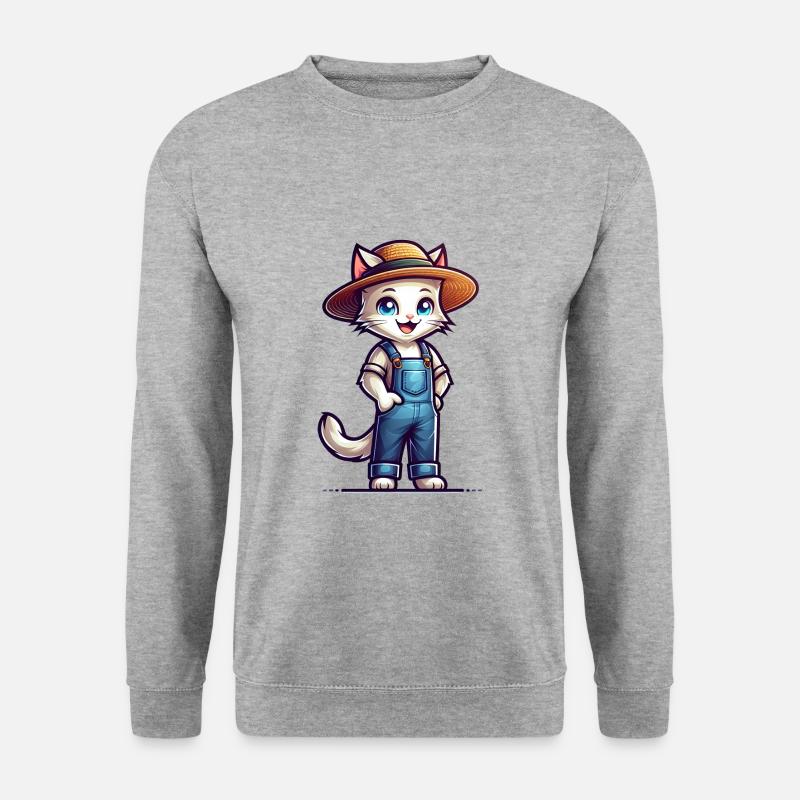 Cute Cat Farmer - Unisex Pullover - Weißgrau meliert