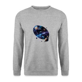 Von der Entstehung des Universums - Unisex Pullover - Weißgrau meliert - Vorne - Alina (178cm) & Michal (187cm)