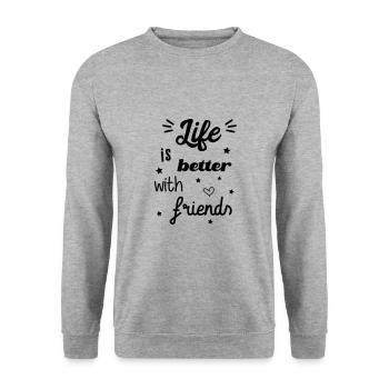 Life is better with friends - Unisex Pullover - Weißgrau meliert - Vorne - Alina (178cm) & Michal (187cm)