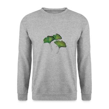 Ginko Feuilles/Ginkgo leaf - Sweat-shirt Unisexe - gris chiné - Devant - Alina (178cm) & Michal (187cm)