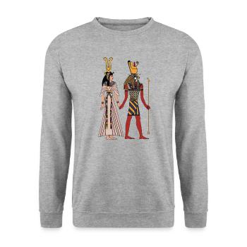 Egypt Pharao - Unisex Pullover - Weißgrau meliert - Vorne - Alina (178cm) & Michal (187cm)