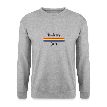 Sounds gay. I'm in. - LGBTQ+ Design mit Regenbogen - Unisex Pullover - Weißgrau meliert - Vorne - Alina (178cm) & Michal (187cm)