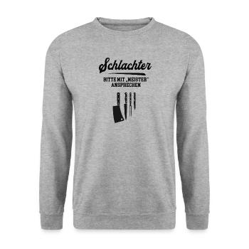 Schlachter Meister Prüfung Bestanden Schlachterei - Unisex Pullover - Weißgrau meliert - Vorne - Alina (178cm) & Michal (187cm)