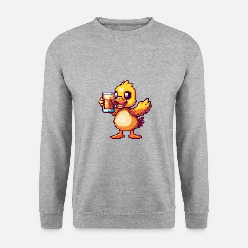 Ente Bier Pixel - Unisex Pullover - Weißgrau meliert