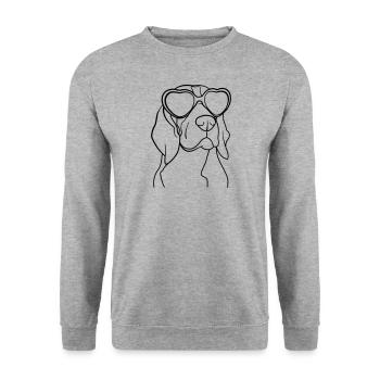 Beagle – Illustration: Hund mit Sonnenbrille - Unisex Pullover - Weißgrau meliert - Vorne - Alina (178cm) & Michal (187cm)